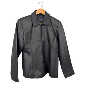 Shaver Lake Genuine Leather Jacket Black Women's Petite Small Zip Collar EUC